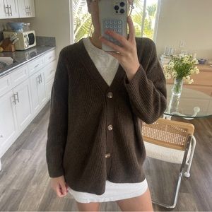 Quince Brown Oversized Boyfriend Cardigan